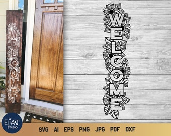 Vertical Porch Sign SVG, Sunflower SVG, Welcome SVG.