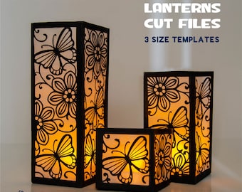 Linterna floral SVG 3D, linterna SVG con mariposas, portavelas LED.