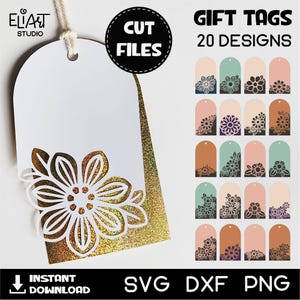 Geschenkanhänger SVG Bundle, Floral Tag SVG Vorlage, Tags mit Blumen.