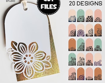 Gift Tag SVG Bundle, Floral Tag SVG Template, Tags with Flowers.