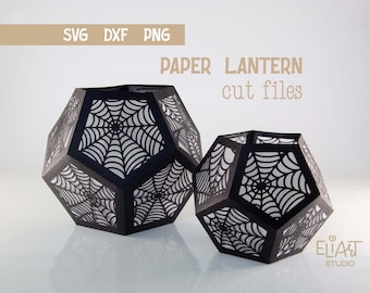 Linterna de Halloween en formato SVG, linterna de papel 3D en formato SVG, portavelas LED con forma de telaraña.