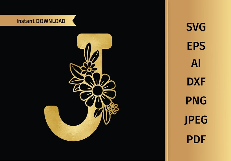 Floral Letter J svg Flower Alphabet svg Initial svg | Etsy