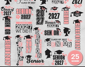 SVG de Senior 2027, SVG de Clase de 2027, Paquete Coquette Senior 2027, Letrero Vertical Senior, Decoración Senior, Lazo Coquette Senior.