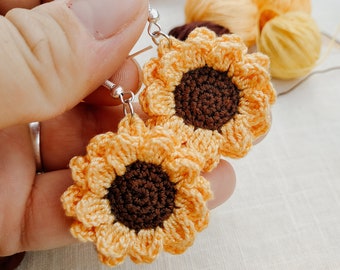 Sonnenblumen Ohrringe doppellagig Blumen Hippie Boho Handarbeit mit Liebe 100% Baumwolle Silber 925