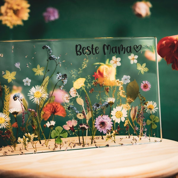 Wandhänger Beste Mama Dekohänger mit echten Blumen Harz Boho Vintige Deko Fensterdeko Sonnenfänger Fensterkunst Geschenk für Mama Freundin