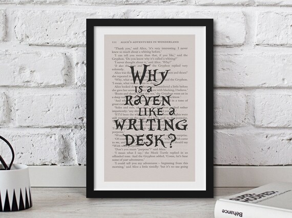 Raven Like A Writing Desk Quote Printed Book Page Alice In Etsy
