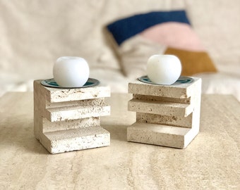 Pair of travertine candlesticks by Fratelli Mannelli, 1970