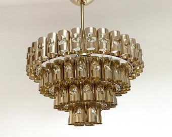 Brass tube chandelier from the 1960s, attributed to Sciolari