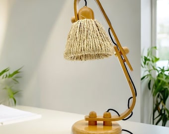 Articulated lamp from the 1970s made of wood and rope