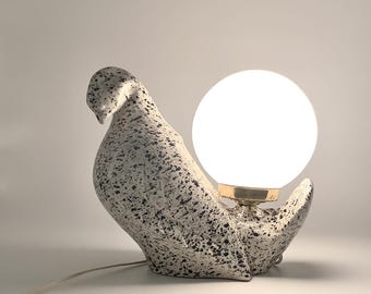1970s speckled ceramic "dove" bird lamp