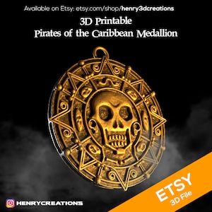 3D Printable Pirates of The Caribbean Medallion. 3D File. Highly detailed model. Pirate costume.