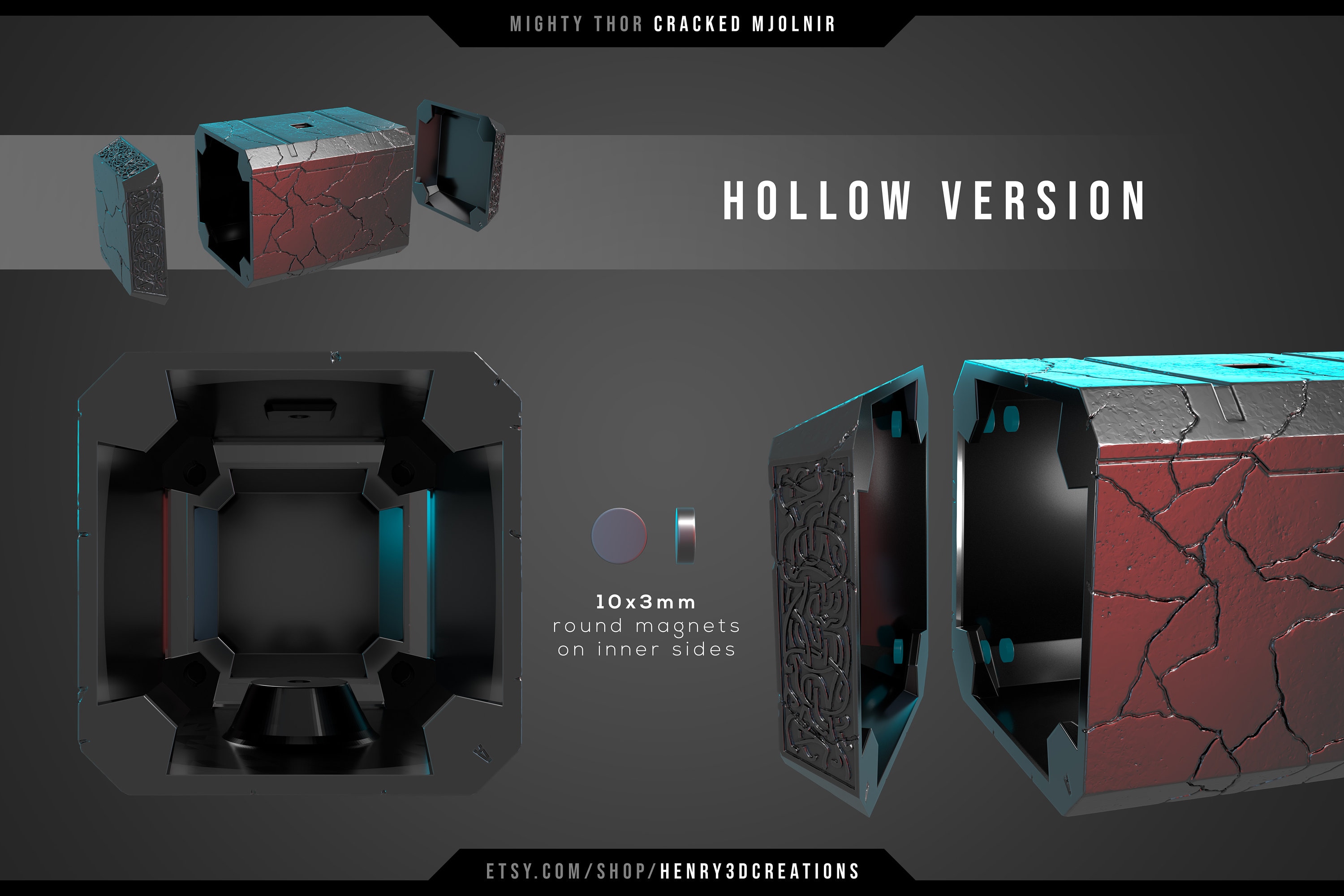 Cracked Mjolnir Thor Hammer. 3D Printable STL File. Mighty Etsy UK