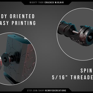 Cracked Mjolnir Thor Hammer. 3D Printable STL file. Mighty Thor Hammer. Solid and Hollow version. image 6