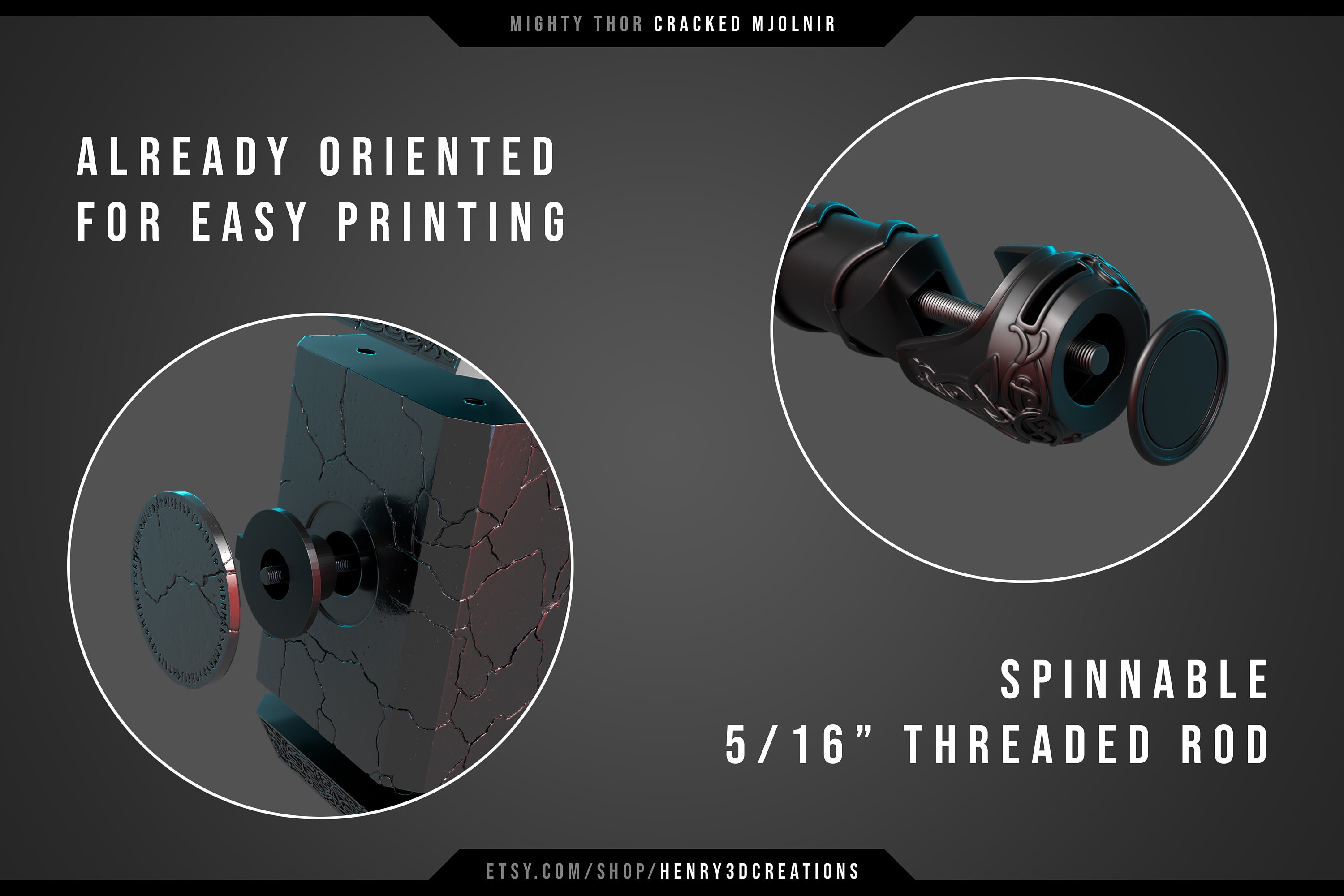 Cracked Mjolnir Thor Hammer. 3D Printable STL File. Mighty Etsy UK