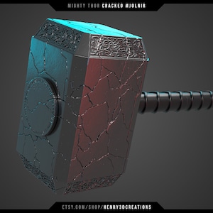 Cracked Mjolnir Thor Hammer. 3D Printable STL file. Mighty Thor Hammer. Solid and Hollow version. image 1