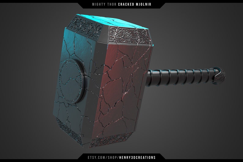 Cracked Mjolnir Thor Hammer. 3D Printable STL file. Mighty Thor Hammer. Solid and Hollow version. image 1