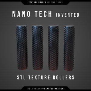 Può includere: Tre rulli in schiuma nera con una superficie testurizzata. I rulli sono etichettati "Nano Tech Inverted" e "STL Texture Rollers".