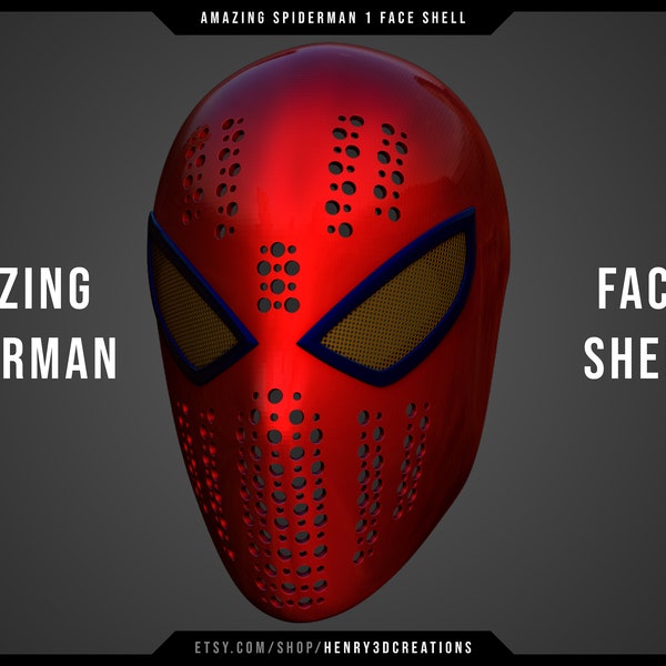 Amazing Spider Man 1 Face Shell STL archivo 3D imprimible. Máscara de cara de araña. Precisa y con diferentes opciones de lentes.