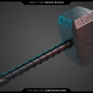 Cracked Mjolnir Thor Hammer. 3D Printable STL file. Mighty Thor Hammer. Solid and Hollow version. image 2