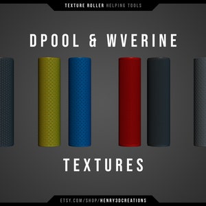May include: Eight different textured foam rollers in various colors, including black, gray, yellow, blue, and red. The rollers are arranged in a row and labeled "DPOOL & WVERNE TEXTURES".