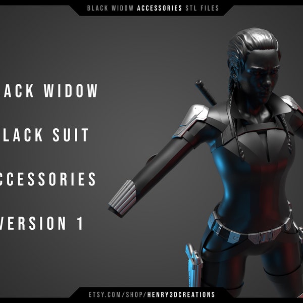 3D printable STL Black Widow Zwart Pak Accessoires. Geïnspireerd door film uit 2021. STL-bestanden.