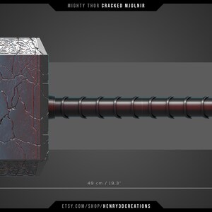 Cracked Mjolnir Thor Hammer. 3D Printable STL file. Mighty Thor Hammer. Solid and Hollow version. image 5