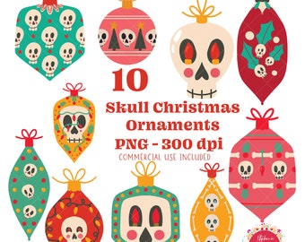 Skull Christmas Ornament Clipart, Creepy Holiday PNG (Digital Download)