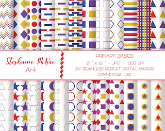 Primary Colors Geometric Paper Set, Commercial Use (Digital Download)