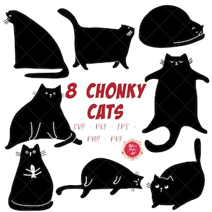 Bundle SVG gros chat - gros chat SVG - joli chat noir SVG - téléchargement numérique - clipart chat - chat svg