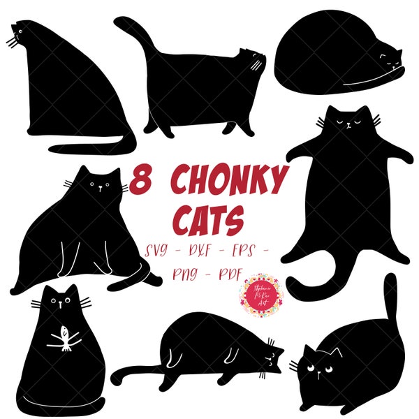 Chonky Cat SVG Bundle - Fat Cat SVG Bundle - Cute Black Cat SVG - Digital Download - Cat Clipart - Cat svg