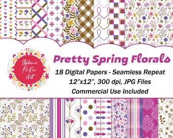 Floral Digital Paper Pack, Spring Seamless Patterns (Digital Download)