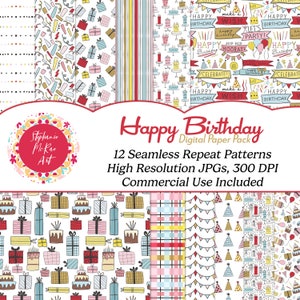 Alles Gute zum Geburtstag Digital Paper Pack, Geburtstag Muster, Geburtstag Scrapbooking, digitaler Download, Retro-Muster