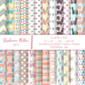 Llama Love Digital Paper Pack, Commercial Use, Digital Download