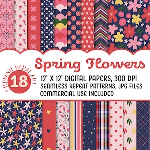 Spring Flower Digital Paper Pack, Digital Download, Floral Digital Paper, Geometric Digital Paper, Digital Scrapbooking