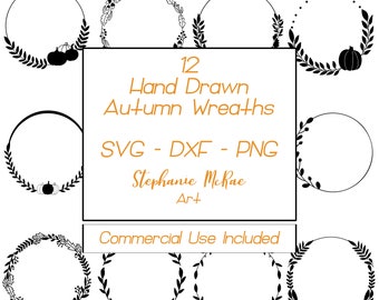 Autumn Wreath SVG Bundle, Pumpkin & Leaf Circle Frames (Digital Download)