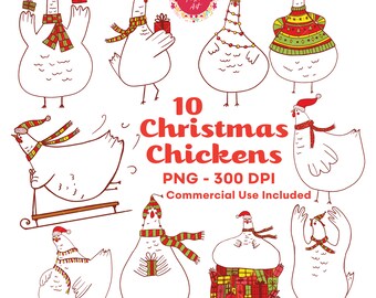Funny Christmas Chicken PNG Clipart Bundle (Digital Download)
