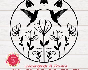 Colibrí y flores (svg, png, jpg, dxf, eps) (Descarga digital)