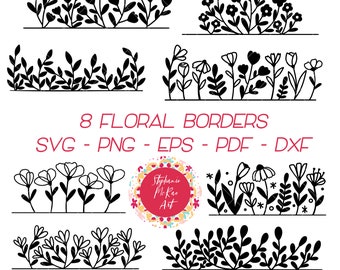 Floral Border SVG Bundle, Flower Clip Art (Digital Download)