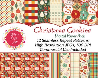 Christmas Cookies Digital Papers, Christmas Seamless Pattern, Digital Download, Mid Century Modern Christmas, Digital Scrapbook Papers