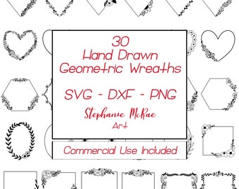 Paquete SVG de coronas florales geométricas / Coronas dibujadas a mano (descarga digital)