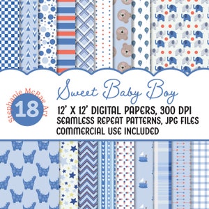 Pack de papier numérique bébé garçon, papiers de douche de bébé, motifs garçon, téléchargement numérique, papiers numériques bébé