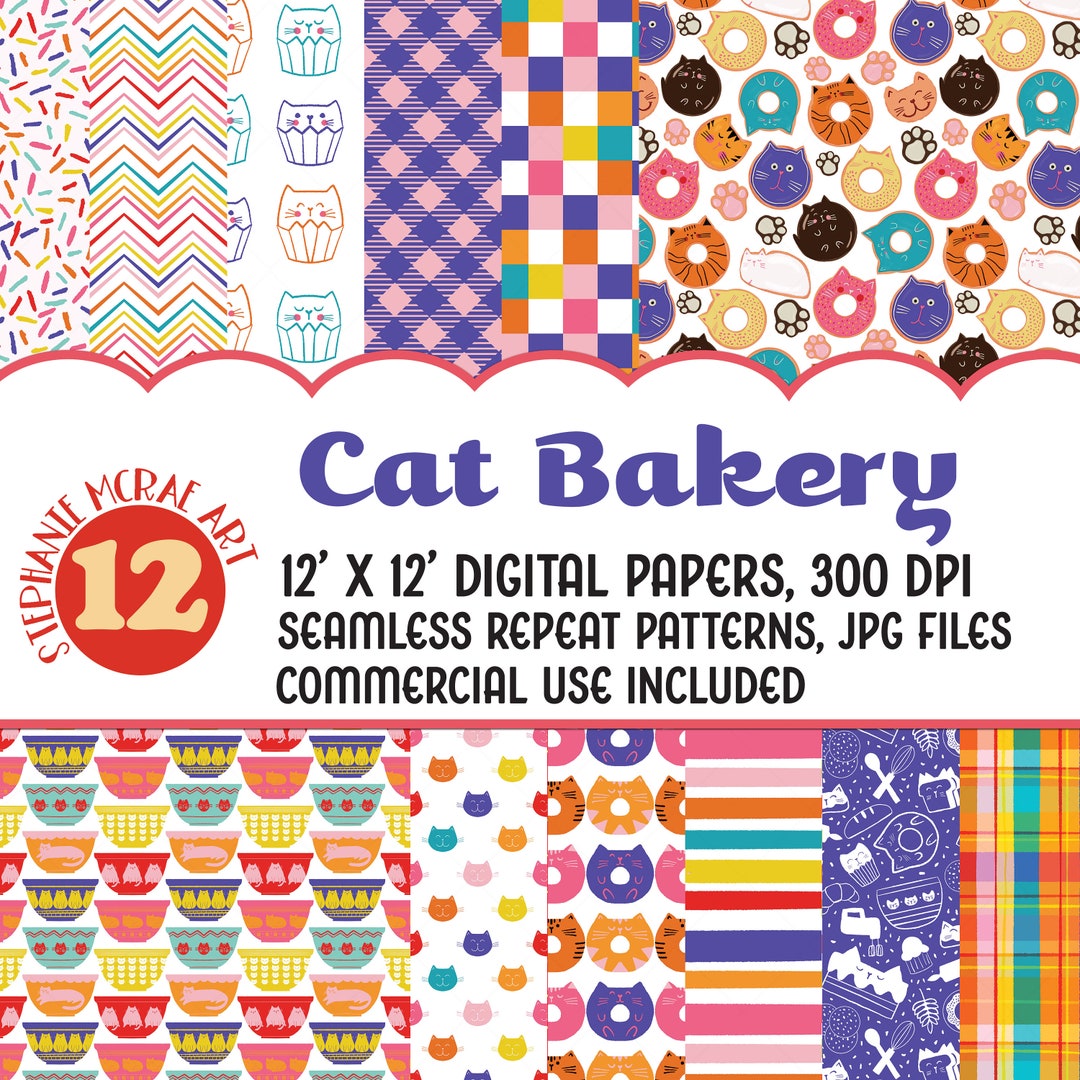 Cat Bakery Digital Papers, Kawaii Seamless Pattern, Digital Download ...