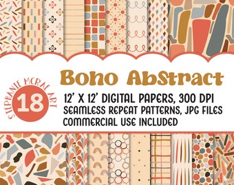 Boho Abstract Digital Paper Pack, Digital Download, Digital Scrapbooking, Boho Prints, Boho Scrapbook, Boho Seamless Pattern