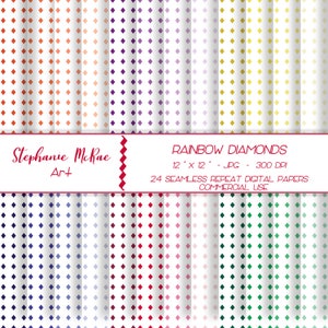 Rainbow Diamonds Commercial Use Digital Paper Pack, Geometric Digital Paper, Diamond Seamless Patterns