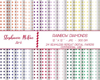 Rainbow Diamond Digital Paper Pack, Seamless Geometric Patterns (Digital Download)