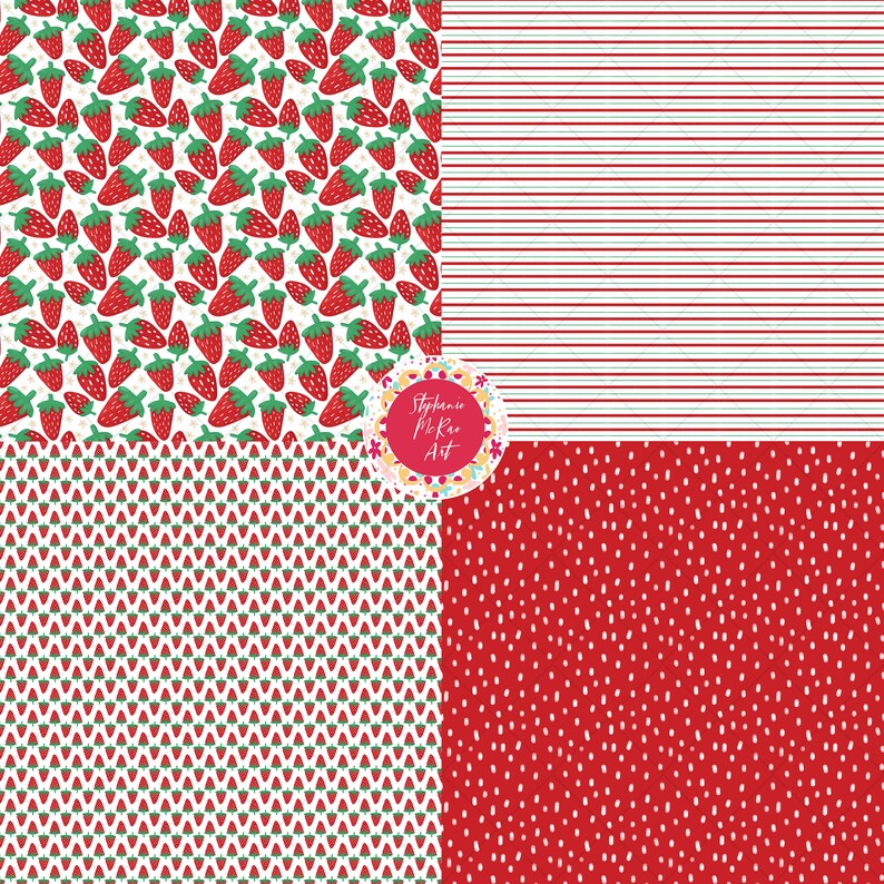 Strawberry Digital Paper Pack, Summer Background, Summer Sublimation, Summer Fruit Paper, Digital Download image 8