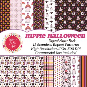 Hippie Halloween Digital Paper Pack, Retro Halloween Paper, Digital Download, Spooky Cute Download