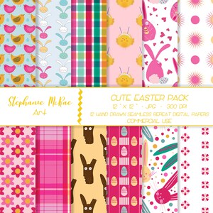 Easter Digital Paper Pack, Commercial Use, Easter Bunny Patterns, Bunny and Chick Patterns