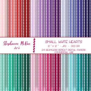 Small Hearts Rainbow Commercial Use Digital Paper, Digital Download, White Heart Pattern