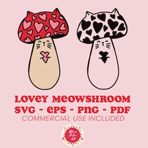 Mushroom Cat Svg, Mushroom svg, Kawaii Cat svg, funny cat svg, svg cut file, digital download, Valentines svg, Cat Lover svg
